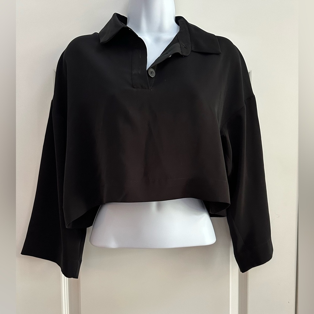 Zara Black Cropped Collared Top